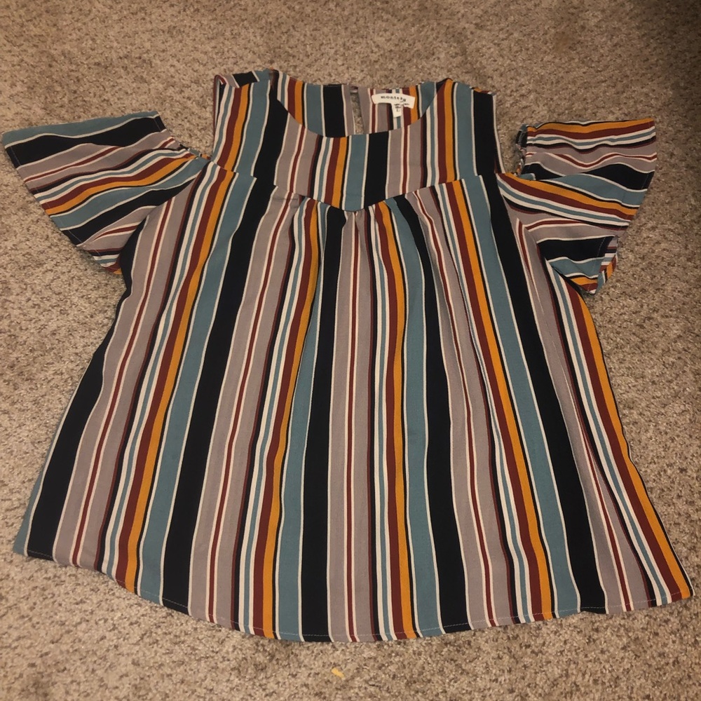 Striped cold shoulder top